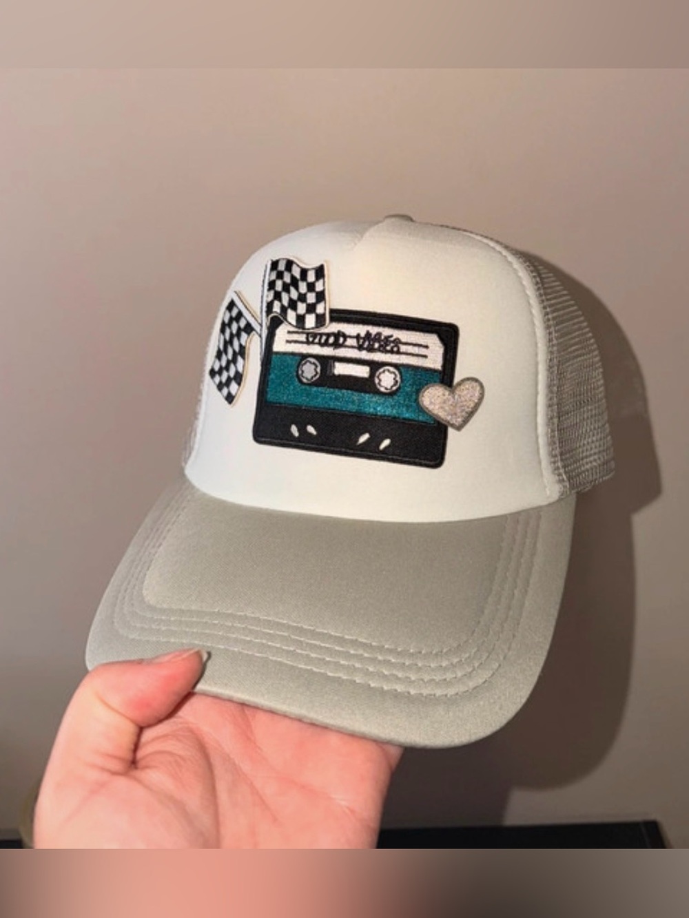 NWT Otto White and Light Gray Trucker Hat with Cassette Patch